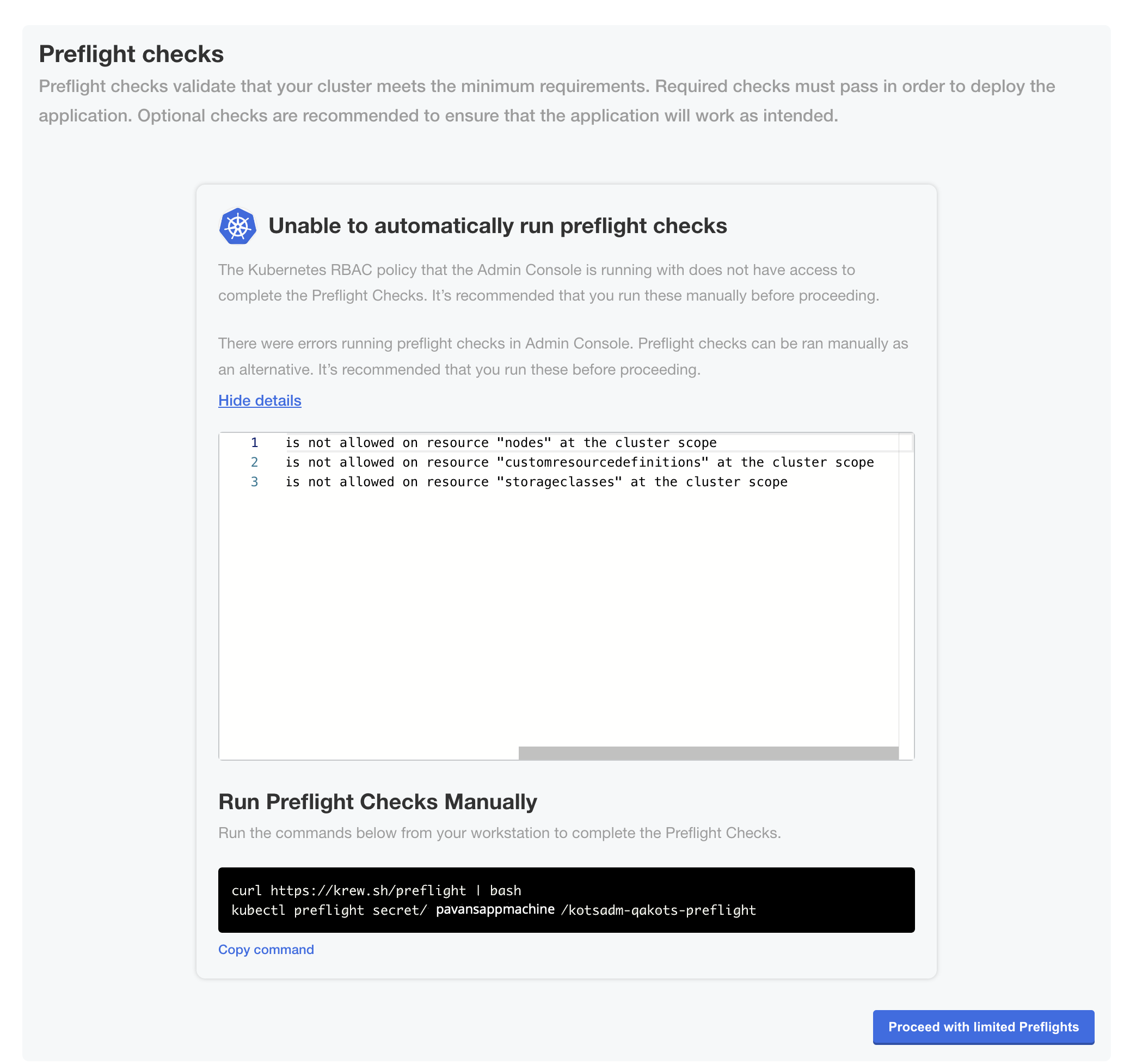 kubectl CLI preflight command